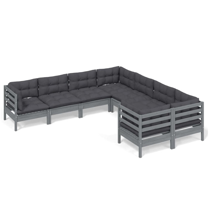 8-tlg. Garten-Lounge-Set mit Kissen Grau Massivholz Kiefer