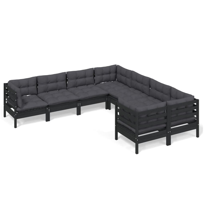 8-tlg. Garten-Lounge-Set mit Kissen Schwarz Massivholz Kiefer