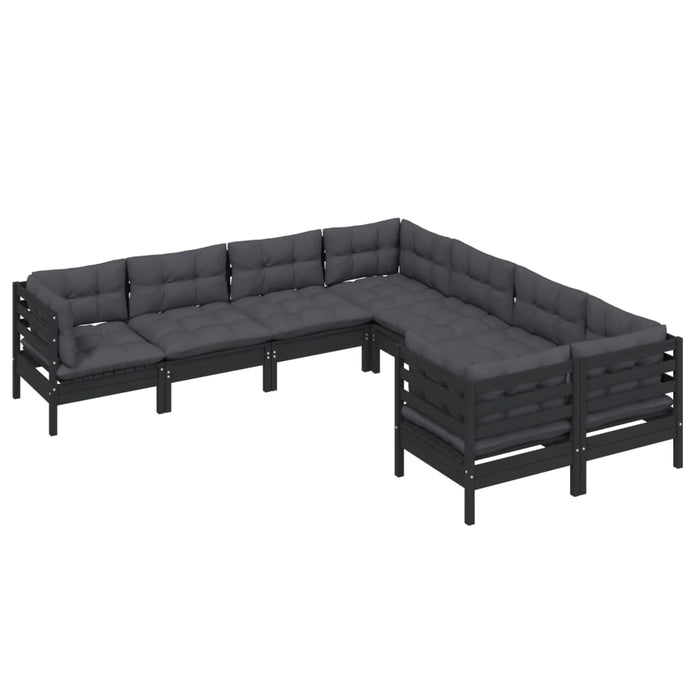 8-tlg. Garten-Lounge-Set mit Kissen Schwarz Massivholz Kiefer