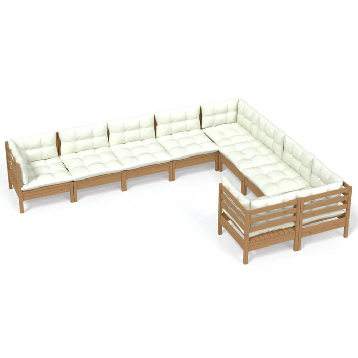9-tlg. Garten-Lounge-Set mit Kissen Honigbraun Kiefernholz