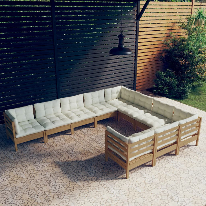 10-tlg. Garten-Lounge-Set mit Kissen Honigbraun Kiefernholz