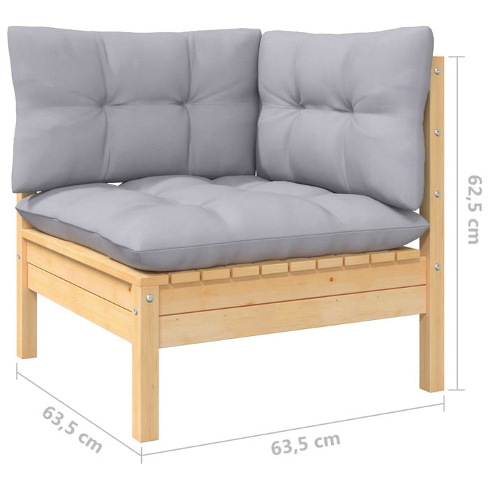 11-tlg. Garten-Lounge-Set mit Grauen Kissen Kiefernholz