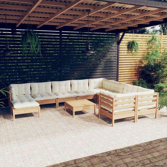 11-tlg. Garten-Lounge-Set mit Kissen Honigbraun Kiefernholz