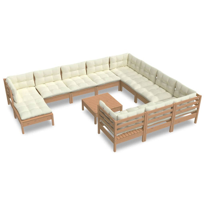 12-tlg. Garten-Lounge-Set mit Kissen Honigbraun Kiefernholz