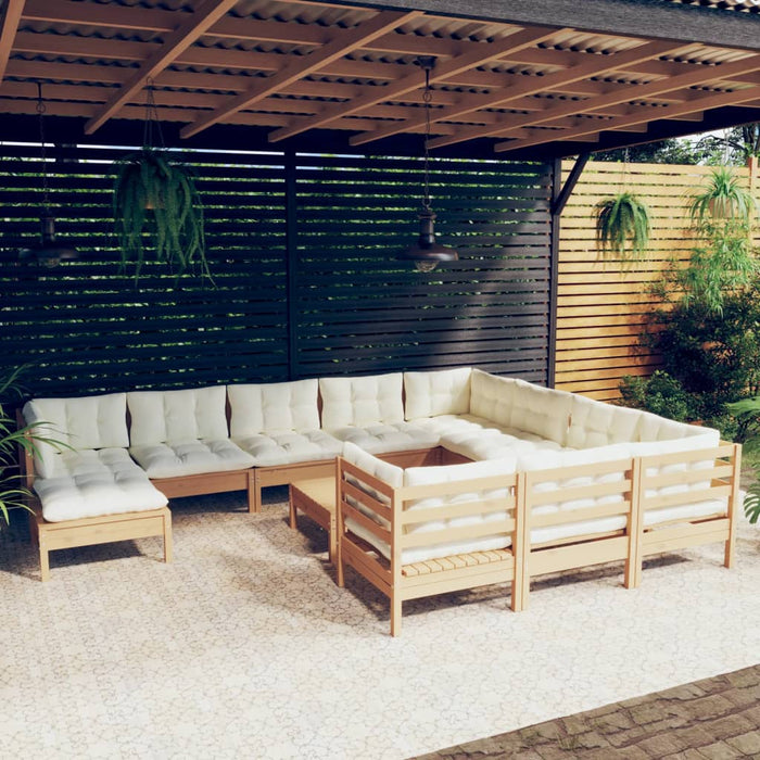 12-tlg. Garten-Lounge-Set mit Kissen Honigbraun Kiefernholz
