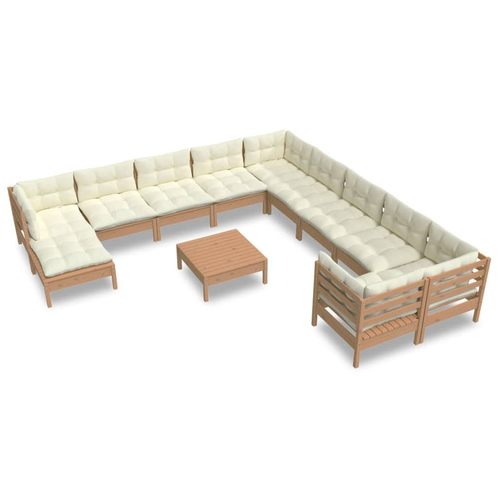 12-tlg. Garten-Lounge-Set mit Kissen Honigbraun Kiefernholz