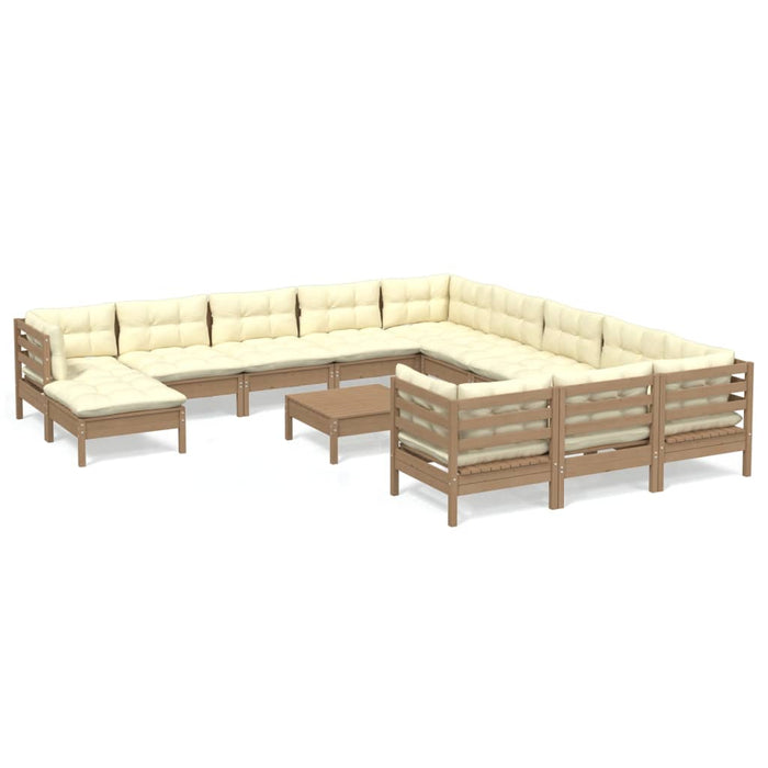 13-tlg. Garten-Lounge-Set mit Kissen Honigbraun Kiefernholz