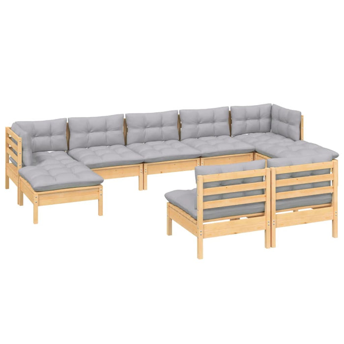 9-tlg. Garten-Lounge-Set mit Grauen Kissen Kiefernholz