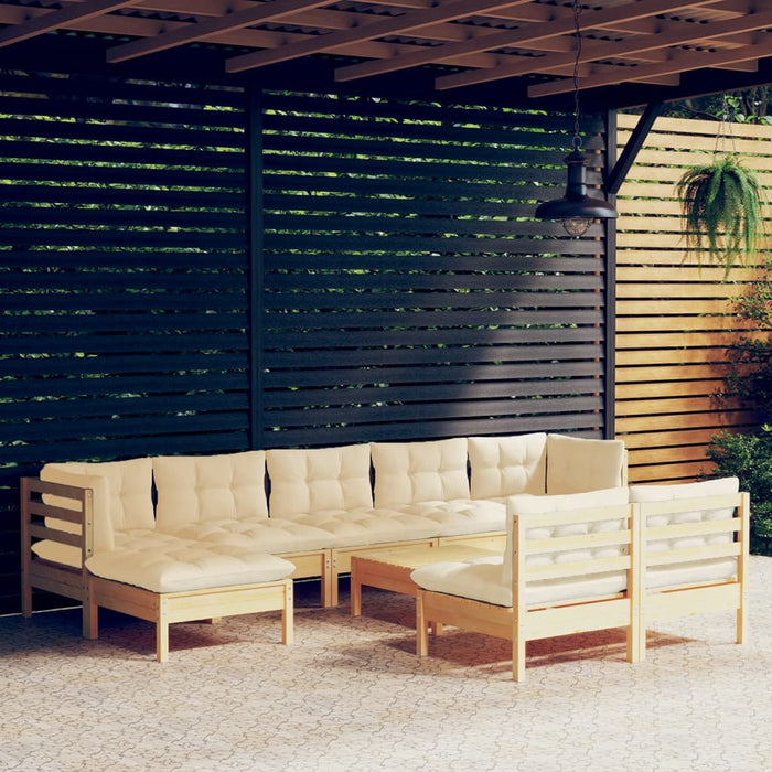 10 pcs. Garden lounge set with cream pine cushions