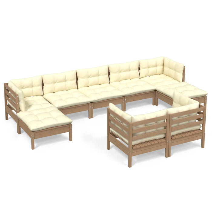 9-tlg. Garten-Lounge-Set mit Kissen Honigbraun Kiefernholz