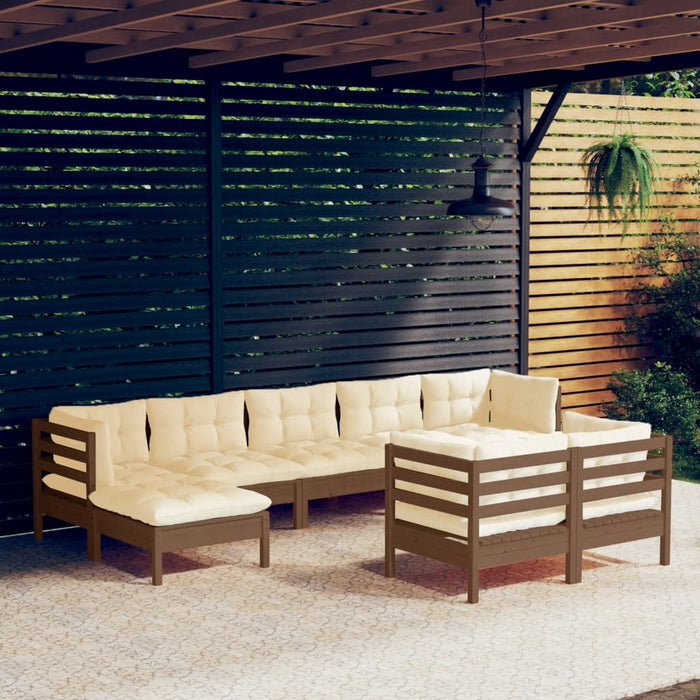 9-tlg. Garten-Lounge-Set mit Kissen Honigbraun Kiefernholz