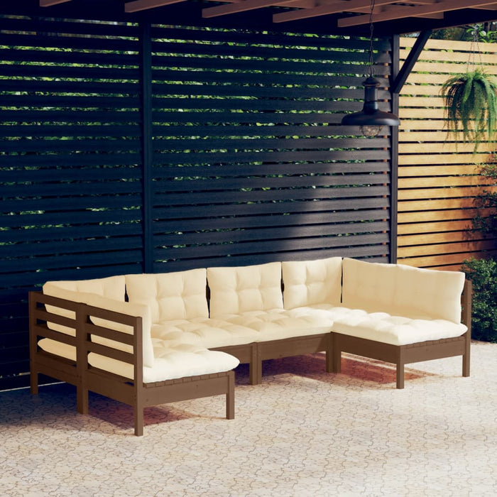 6-tlg. Garten-Lounge-Set mit Kissen Honigbraun Kiefernholz
