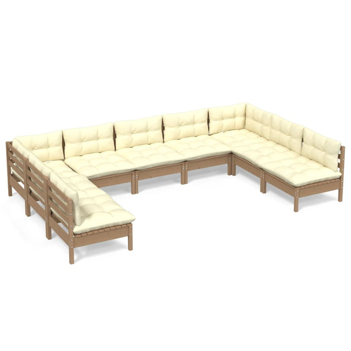 9-tlg. Garten-Lounge-Set mit Kissen Honigbraun Kiefernholz