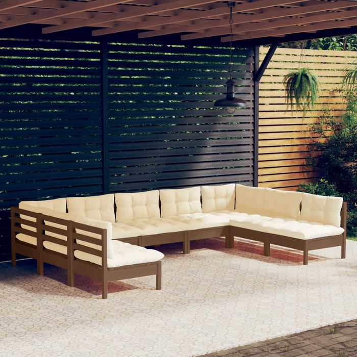 9-tlg. Garten-Lounge-Set mit Kissen Honigbraun Kiefernholz