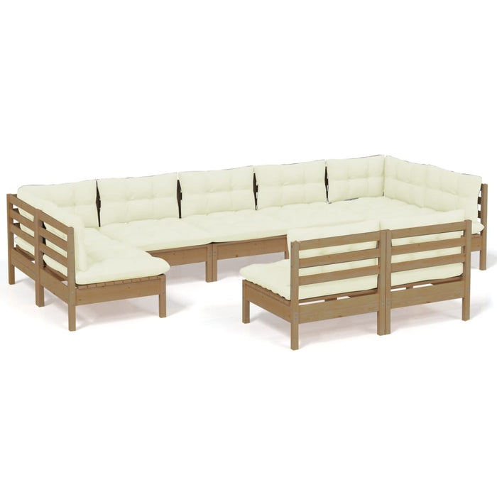 9-tlg. Garten-Lounge-Set mit Kissen Honigbraun Kiefernholz