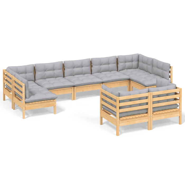 9-tlg. Garten-Lounge-Set mit Grauen Kissen Kiefer Massivholz