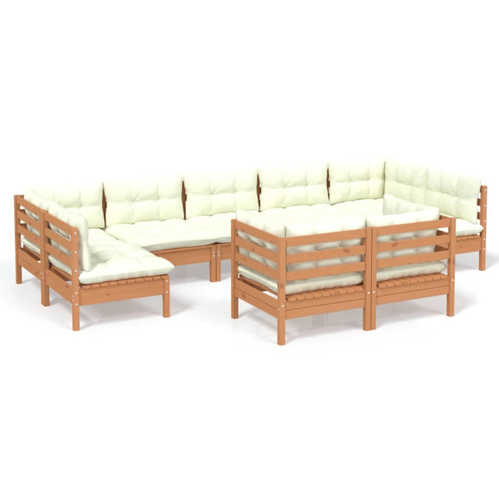 9-tlg. Garten-Lounge-Set mit Kissen Honigbraun Kiefernholz