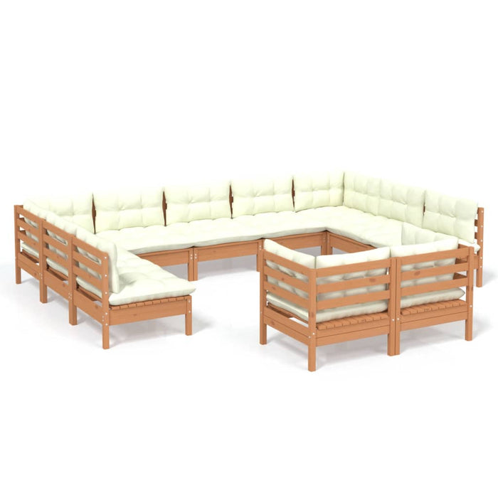 11-tlg. Garten-Lounge-Set mit Kissen Honigbraun Kiefernholz
