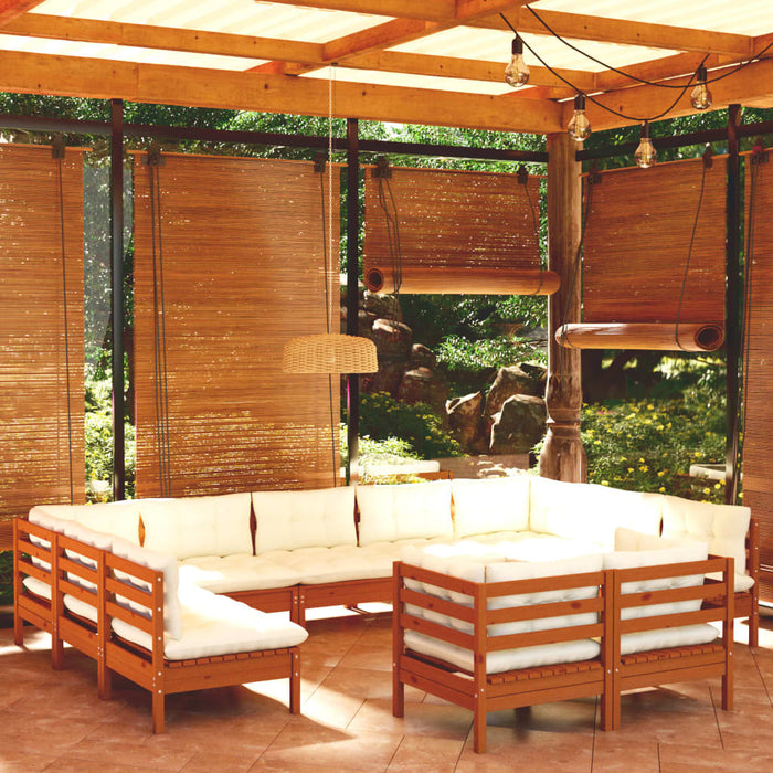 11-tlg. Garten-Lounge-Set mit Kissen Honigbraun Kiefernholz