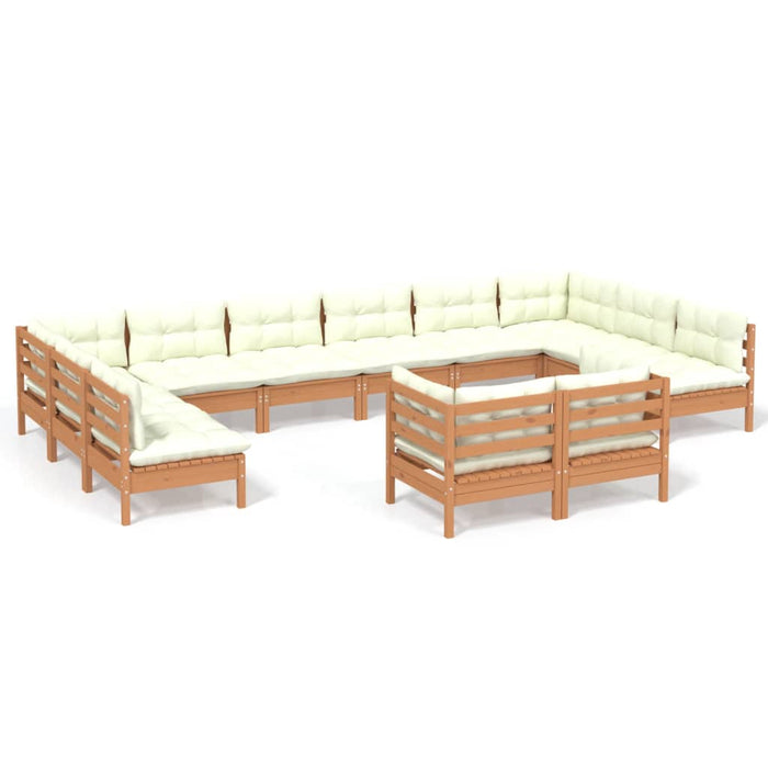 12-tlg. Garten-Lounge-Set mit Kissen Honigbraun Kiefernholz