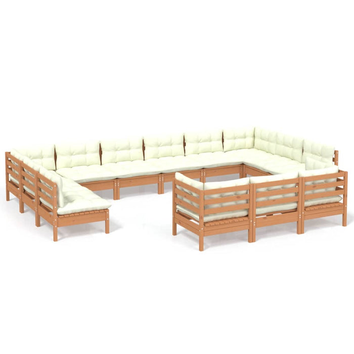 13-tlg. Garten-Lounge-Set mit Kissen Honigbraun Kiefernholz