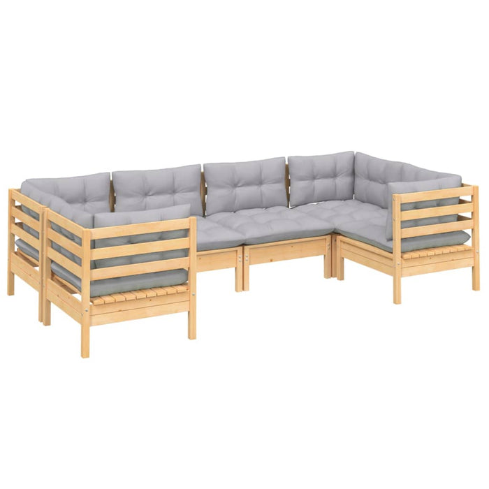 6-tlg. Garten-Lounge-Set mit Grauen Kissen Kiefernholz