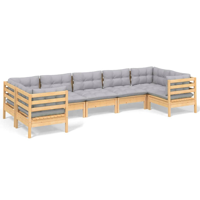 7-tlg. Garten-Lounge-Set mit Grauen Kissen Kiefernholz