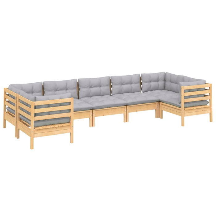7-tlg. Garten-Lounge-Set mit Grauen Kissen Kiefernholz