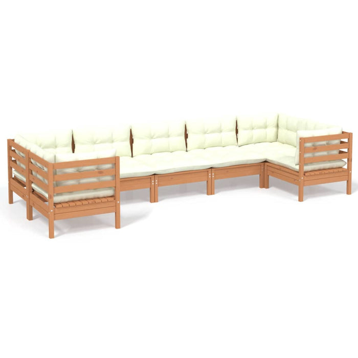 7-tlg. Garten-Lounge-Set mit Kissen Honigbraun Kiefernholz