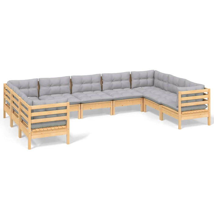 9-tlg. Garten-Lounge-Set mit Grauen Kissen Kiefernholz
