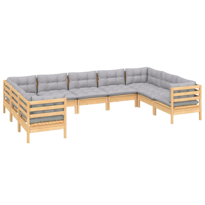 9-tlg. Garten-Lounge-Set mit Grauen Kissen Kiefernholz
