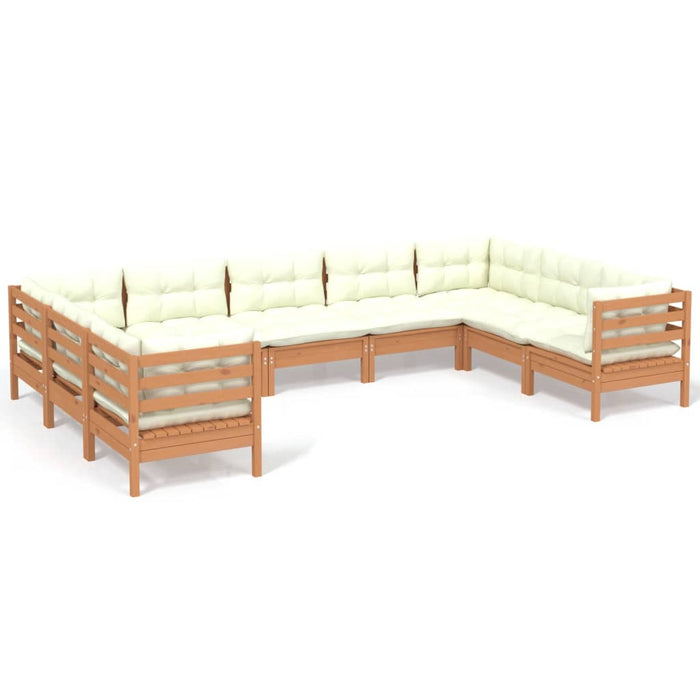 9-tlg. Garten-Lounge-Set mit Kissen Honigbraun Kiefernholz