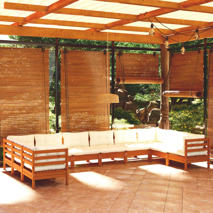 10-tlg. Garten-Lounge-Set mit Kissen Honigbraun Kiefernholz