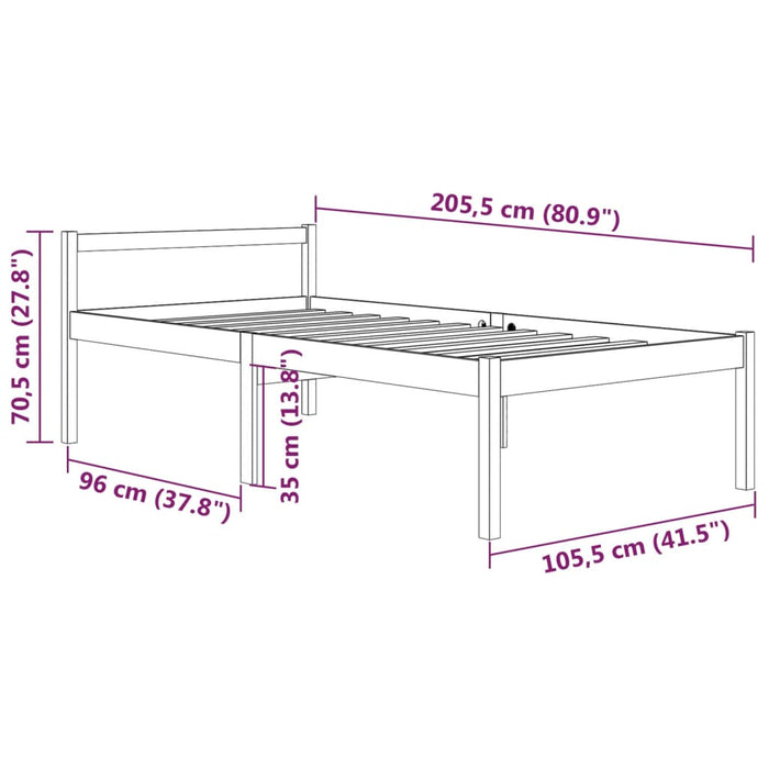 Seniorenbett Schwarz 100x200 cm Massivholz Kiefer