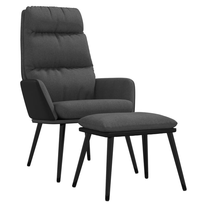 Relaxsessel mit Hocker Dunkelgrau Stoff und Kunstleder