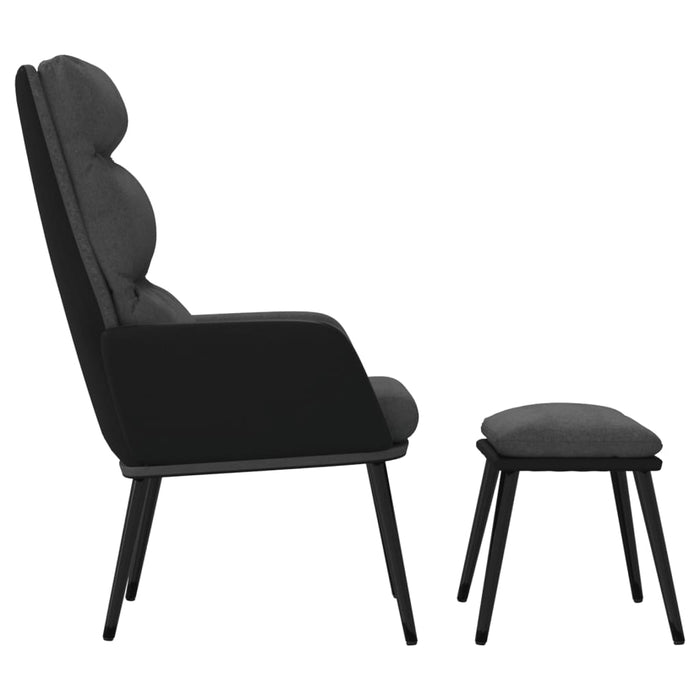 Relaxsessel mit Hocker Dunkelgrau Stoff und Kunstleder