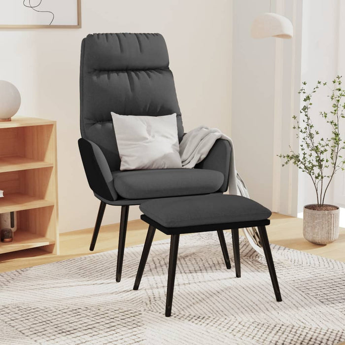 Relaxsessel mit Hocker Dunkelgrau Stoff und Kunstleder