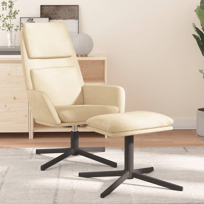 Relaxsessel mit Hocker Cremeweiß Samt