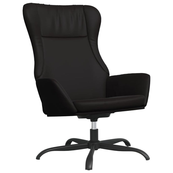Relaxation chair with footrest in shiny black faux leather