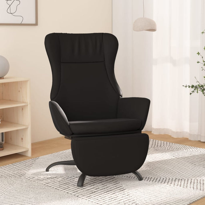 Relaxation chair with footrest in shiny black faux leather