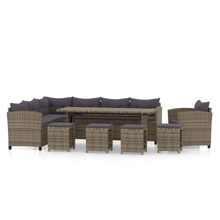 7-tlg. Garten-Lounge-Set mit Kissen Poly Rattan Grau