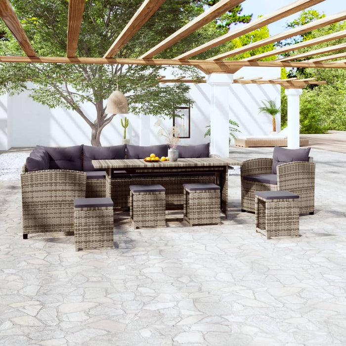 7-tlg. Garten-Lounge-Set mit Kissen Poly Rattan Grau