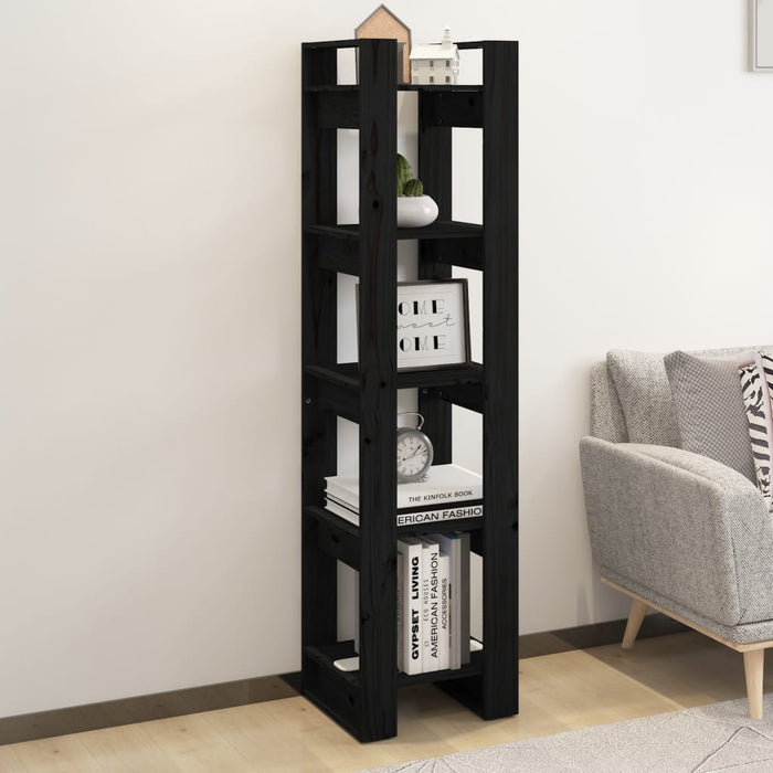 Bookcase/room divider black 41x35x160 cm solid pine wood