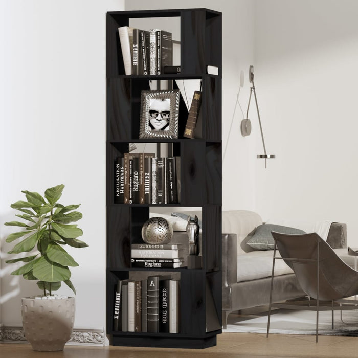Bookcase/room divider black 51x25x163.5 cm solid pine wood