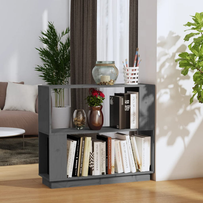 Bookcase/room divider gray 80x25x70 cm solid pine wood