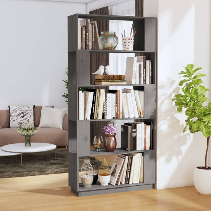 Bookcase/room divider gray 80x25x163.5 cm solid pine wood