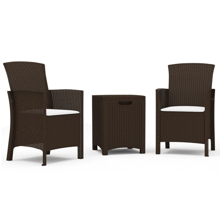 3-tlg. Garten-Lounge-Set mit Kissen PP Rattan Braun