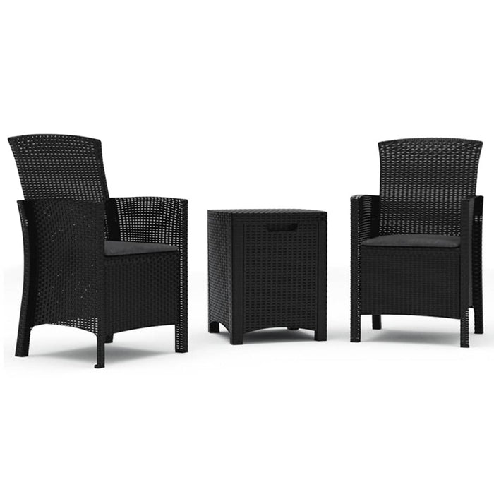 3-tlg. Garten-Lounge-Set mit Kissen PP Rattan Graphit