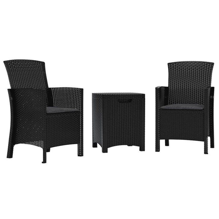 3-tlg. Garten-Lounge-Set mit Kissen PP Rattan Graphit