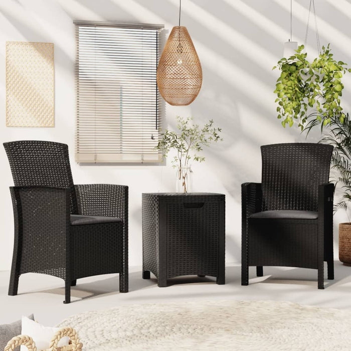 3-tlg. Garten-Lounge-Set mit Kissen PP Rattan Graphit